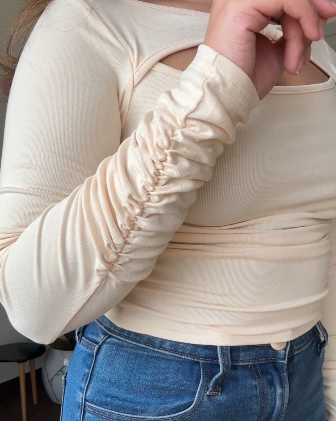 Cut Out Solid  Ruched Top