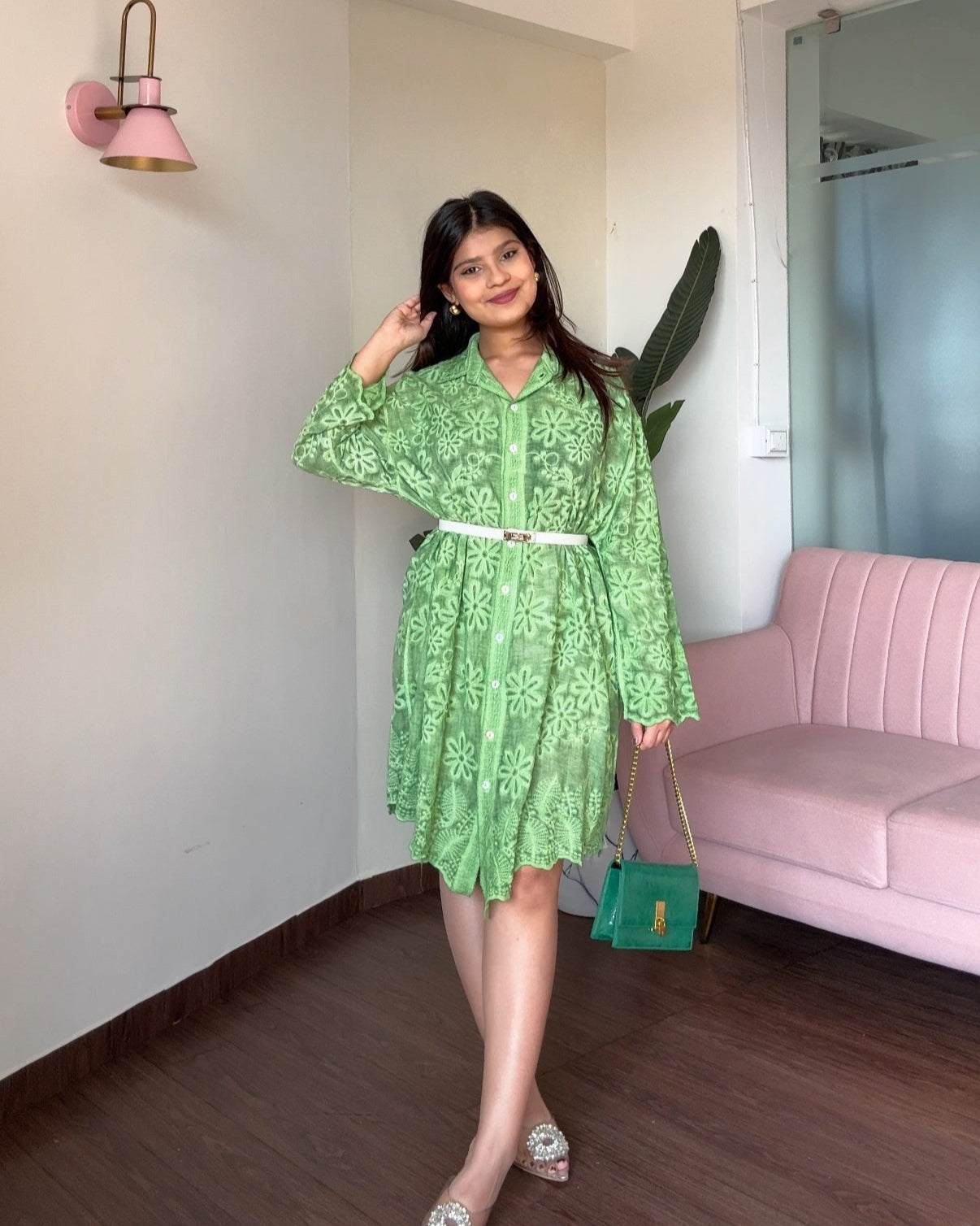 Monochrome Embroidery Shirt Dress