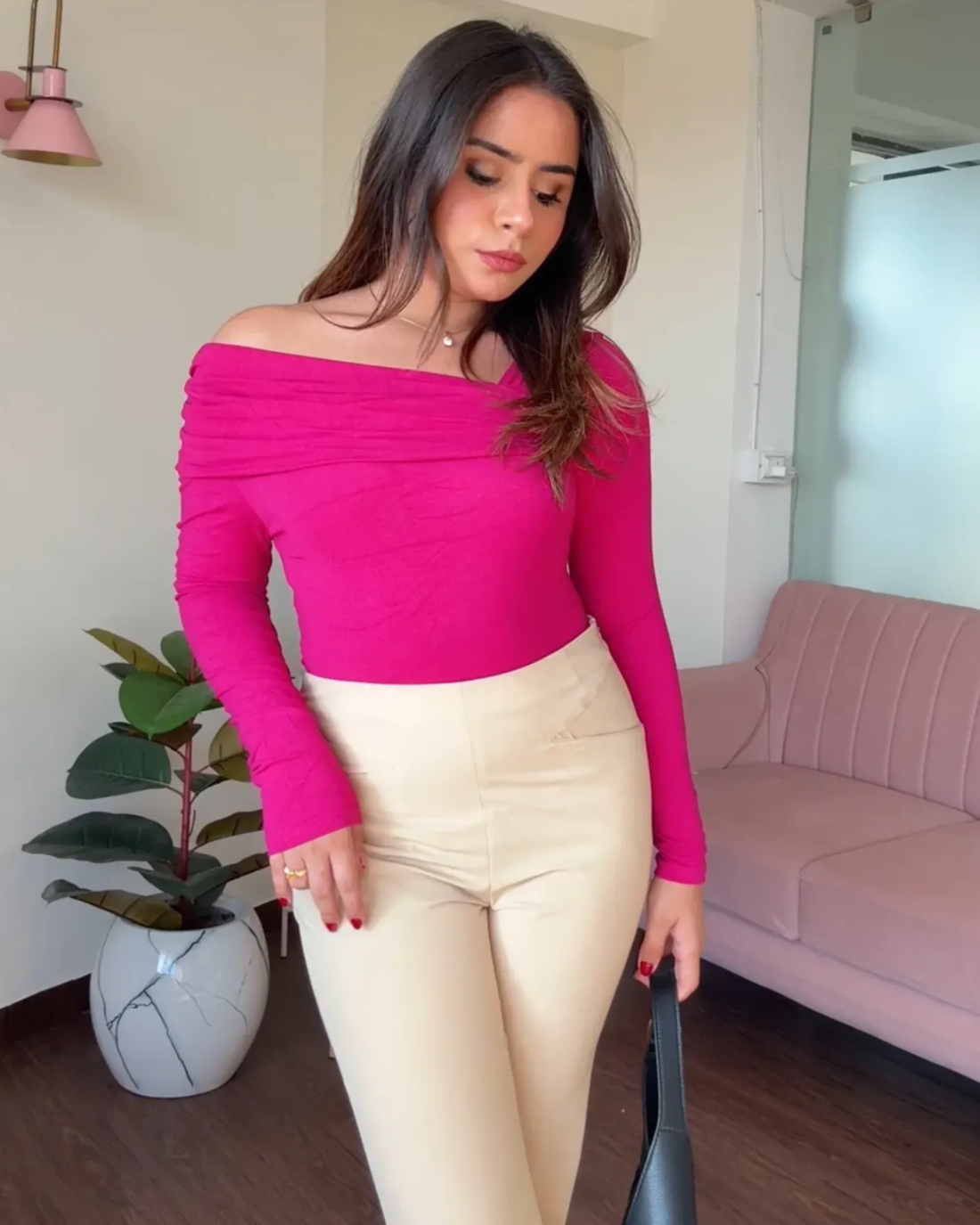 Rosé Muse off shoulder sweat top Full Sleeve Drop Shoulder Top