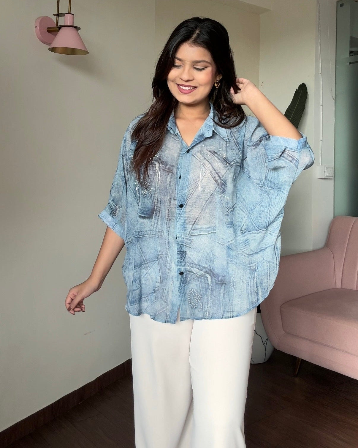 Faux Denim Patchwork Shirt