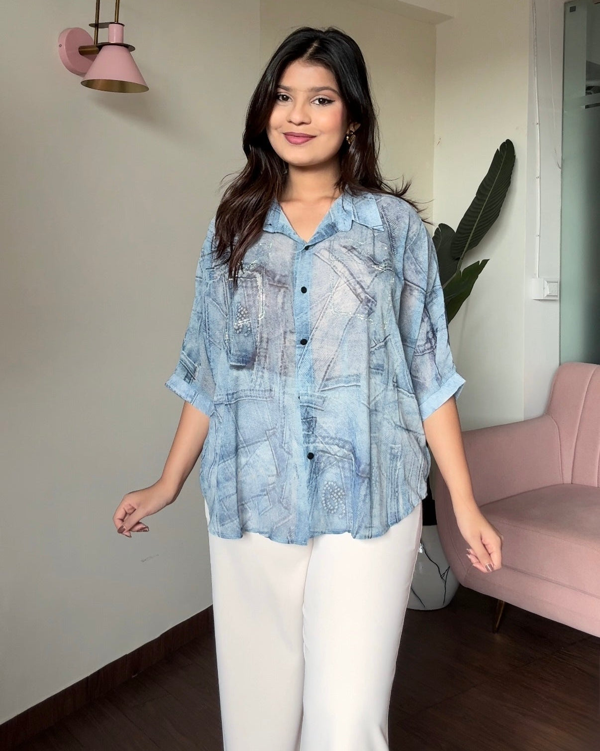 Faux Denim Patchwork Shirt