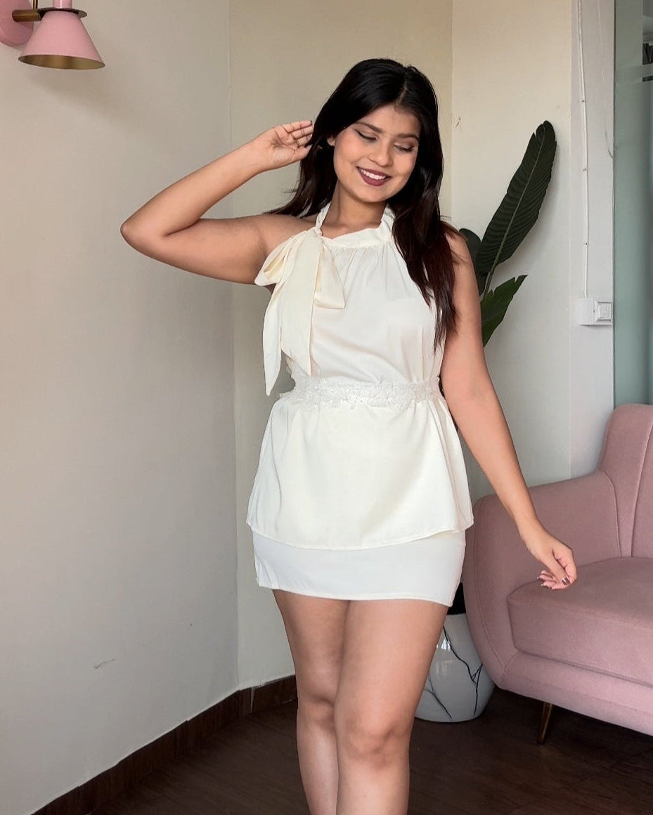 3-Piece Satin Bow Set With Belt