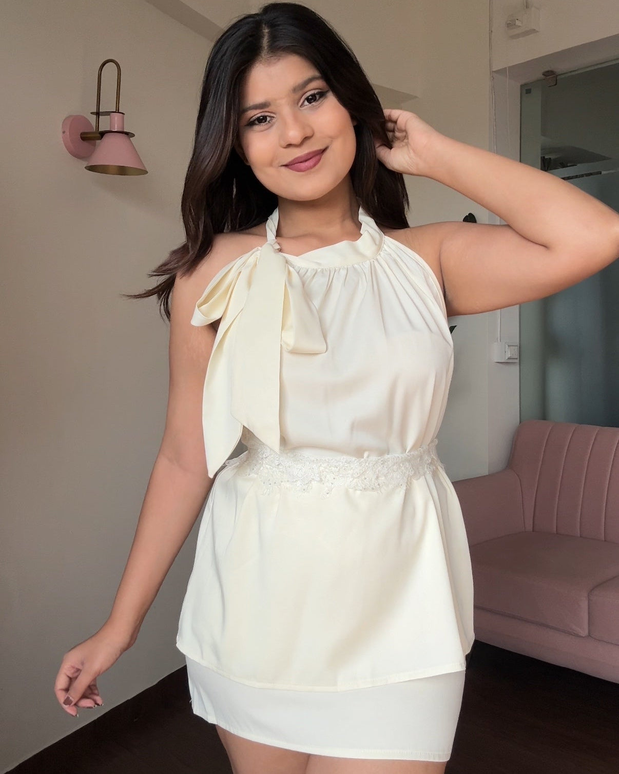 3-Piece Satin Bow Set With Belt