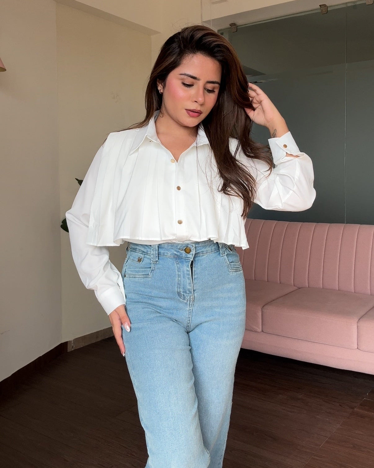 Solid Pleated Detailing Blouse