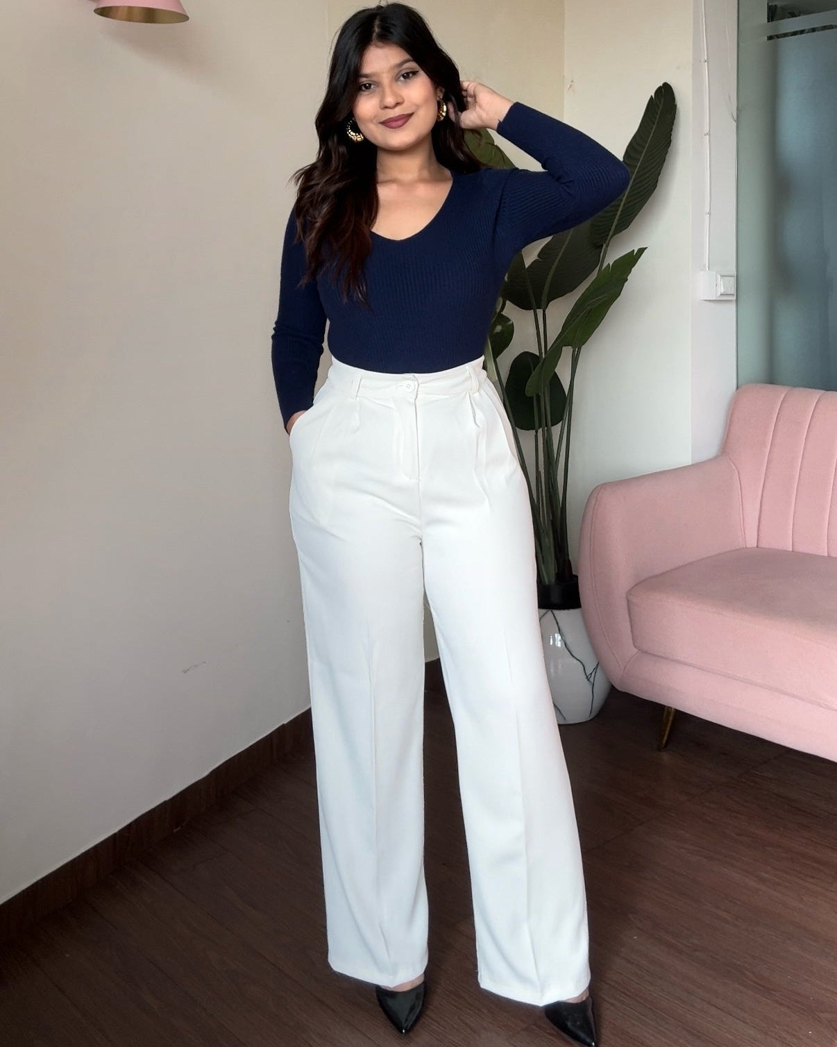 High Waisted Tailored Wide Leg Pants