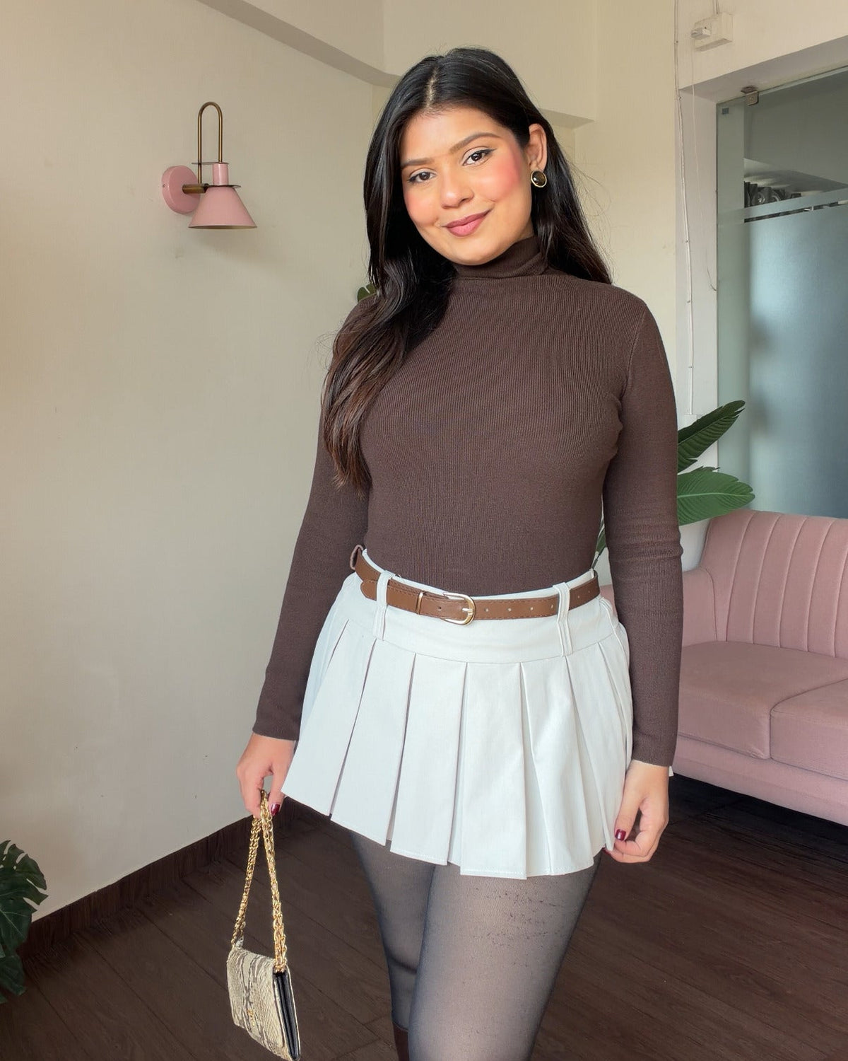Mini Pleated Belted Skirt With Shorts