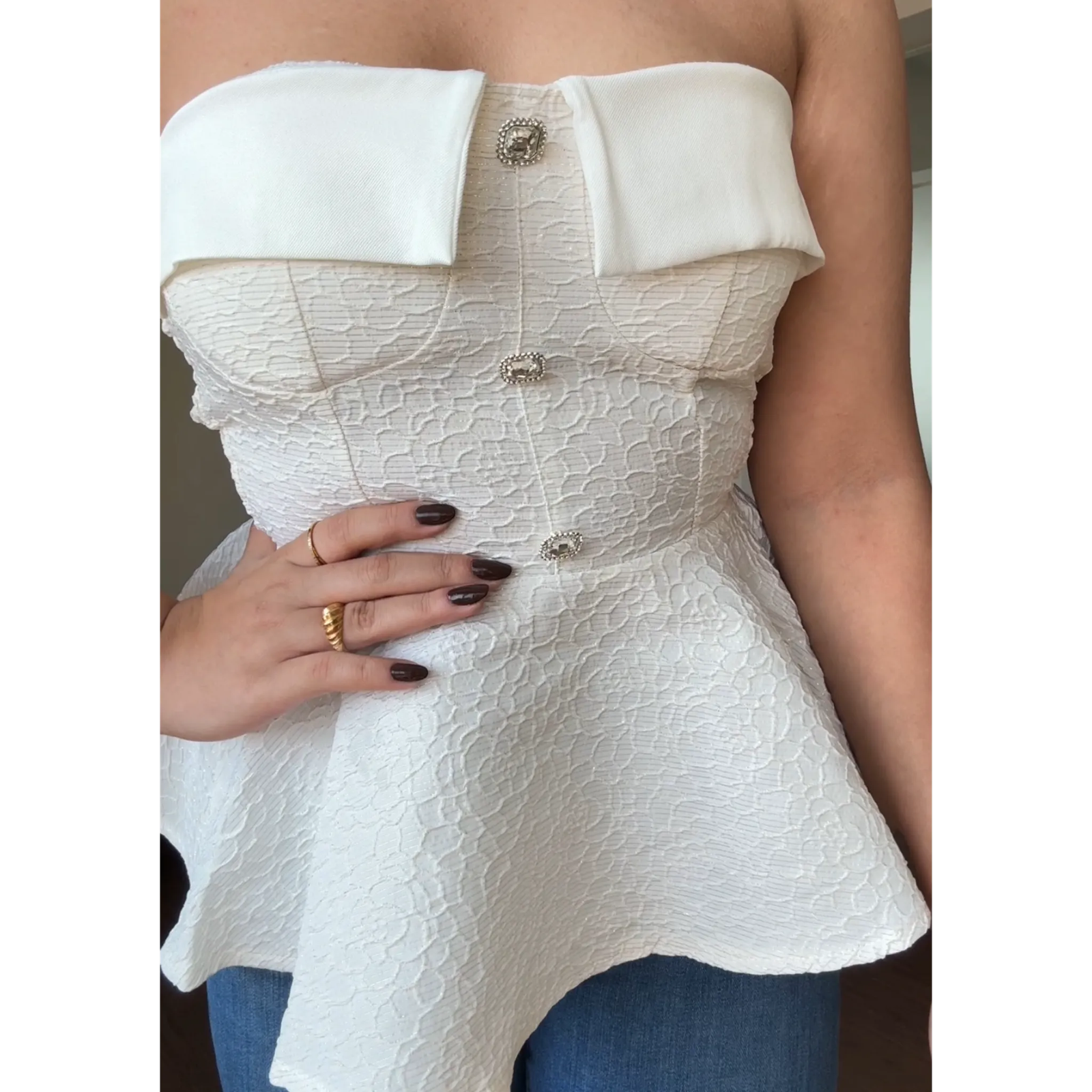 Textured Padded Peplum Top