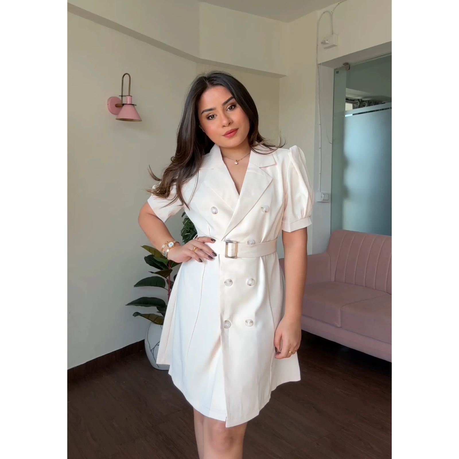 Puff Sleeve Blazer Dress With Belt