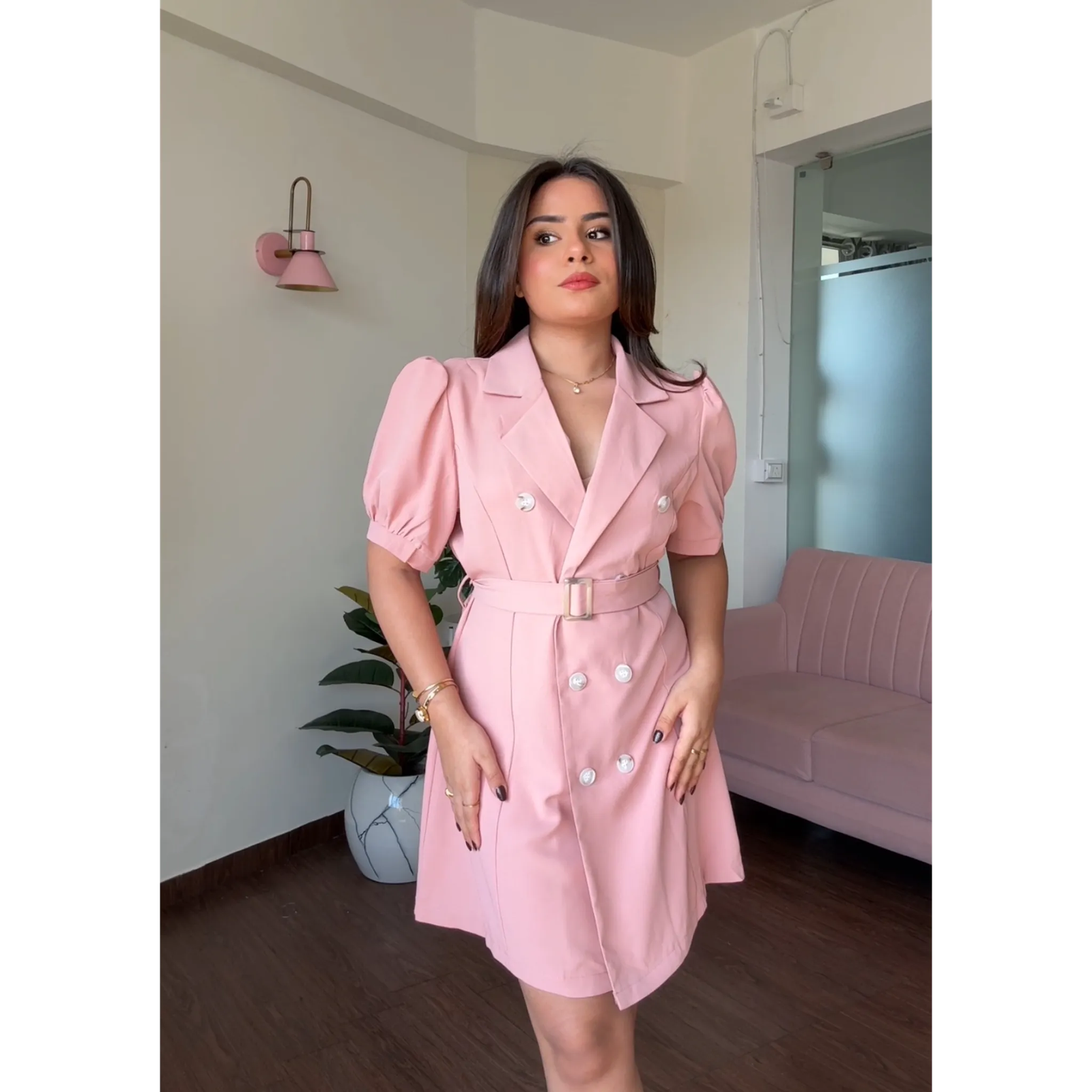 Puff Sleeve Blazer Dress With Belt
