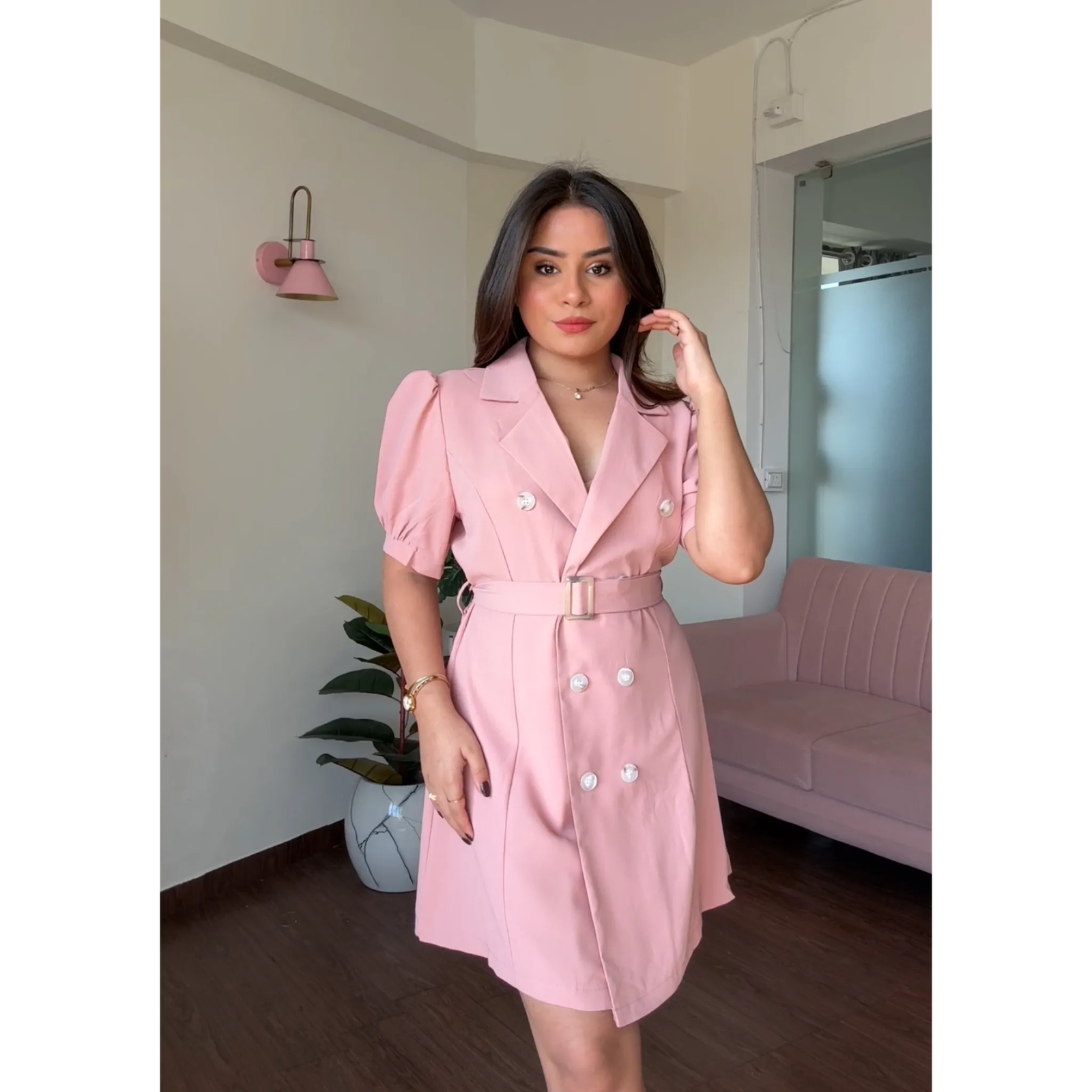 Puff Sleeve Blazer Dress With Belt