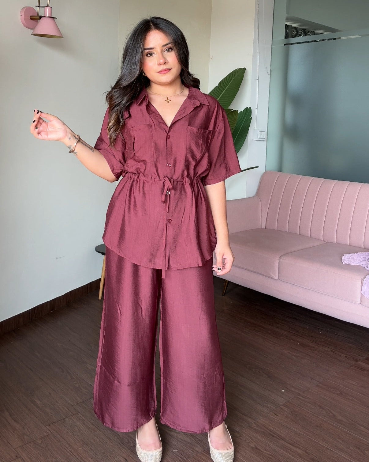 Waist Tie Up Modest Work Wear Co-ord Set