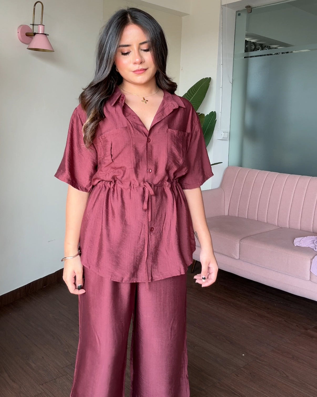 Waist Tie Up Modest Work Wear Co-ord Set