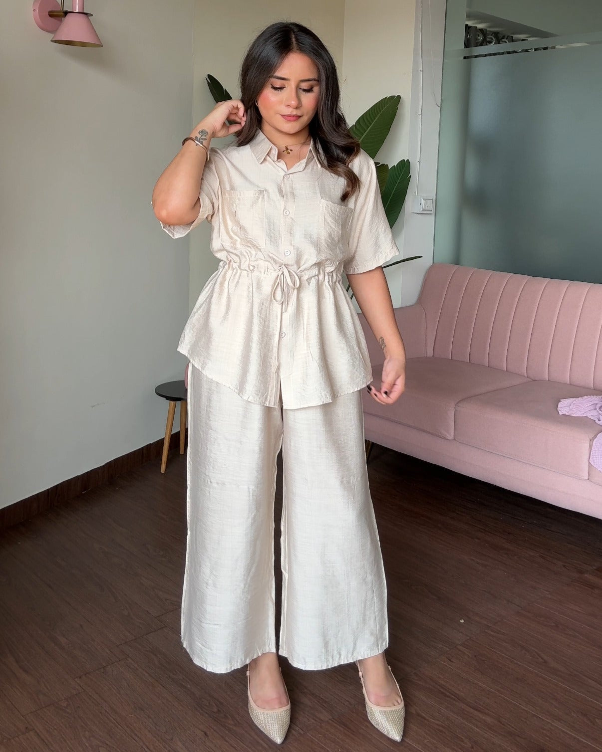 Waist Tie Up Modest Work Wear Co-ord Set