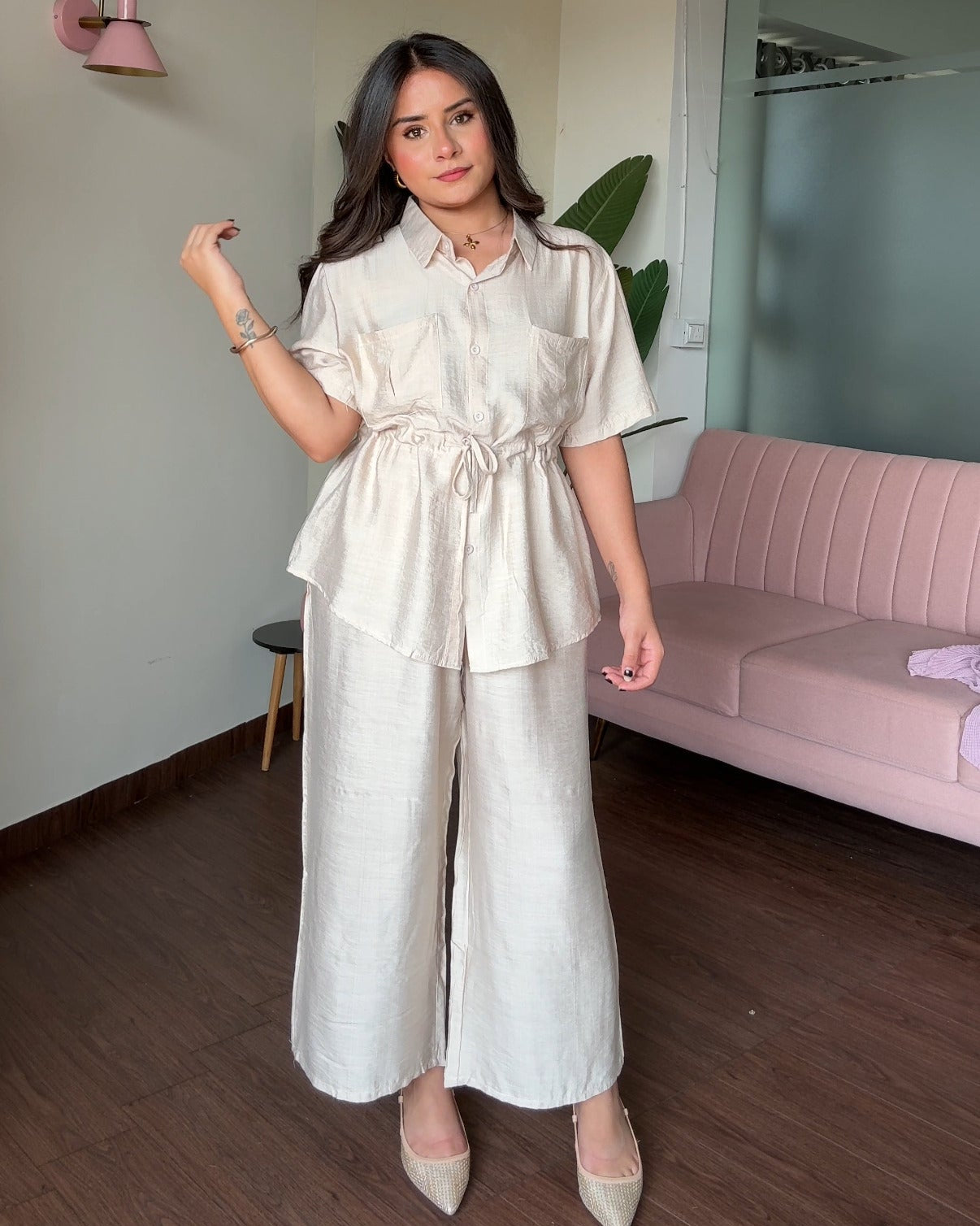 Waist Tie Up Modest Work Wear Co-ord Set