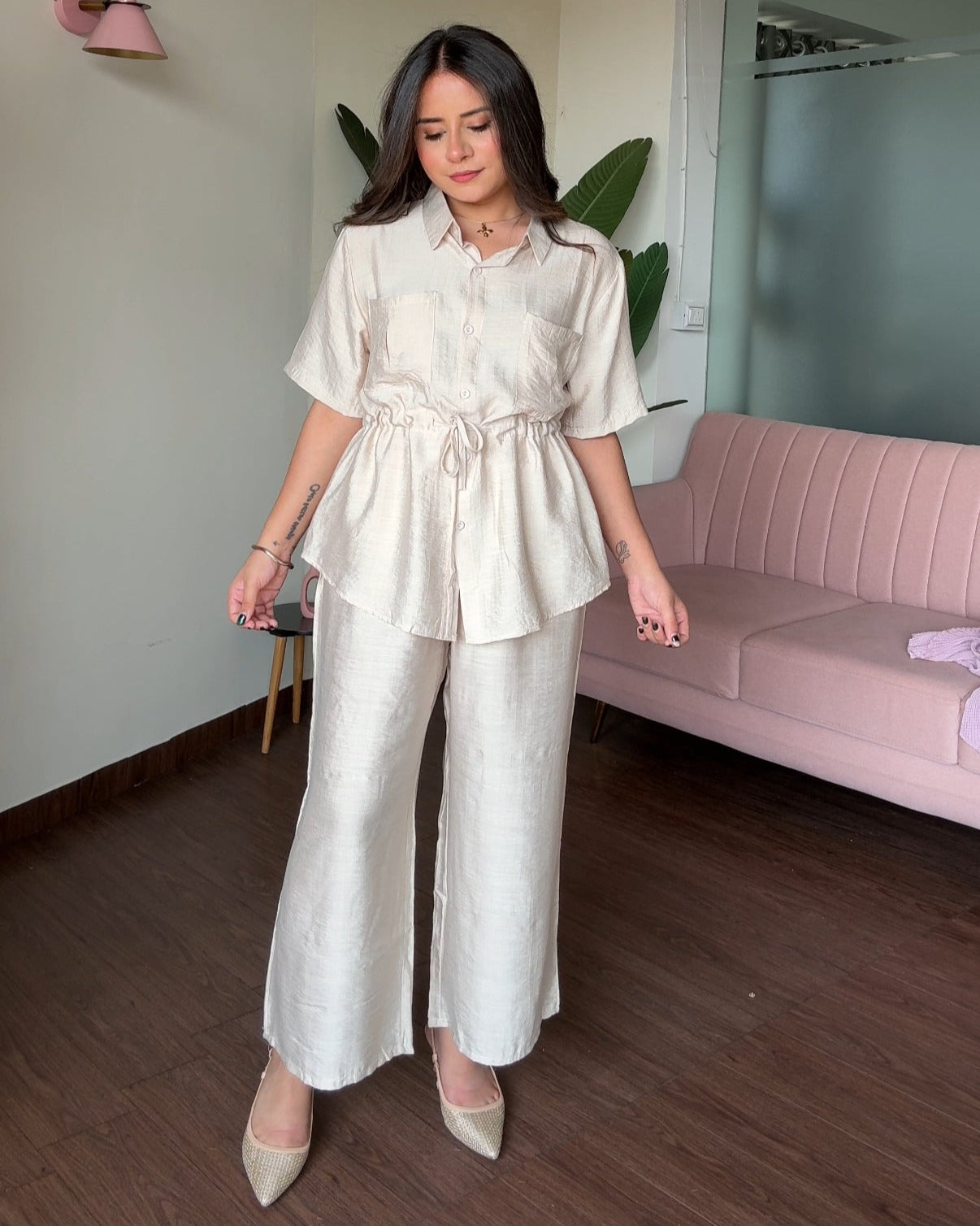 Waist Tie Up Modest Work Wear Co-ord Set