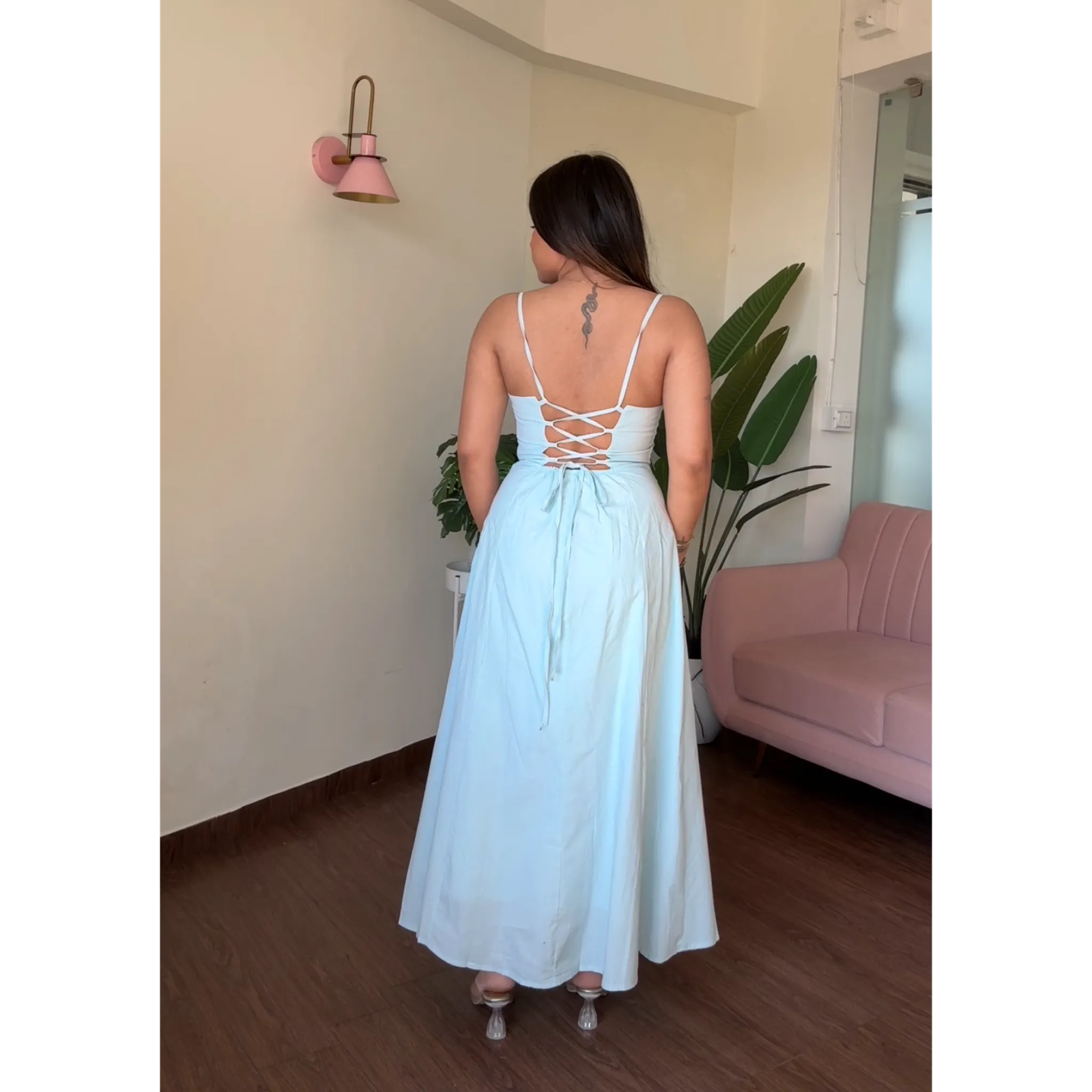 Corset Tie up Backless Dress With Slit