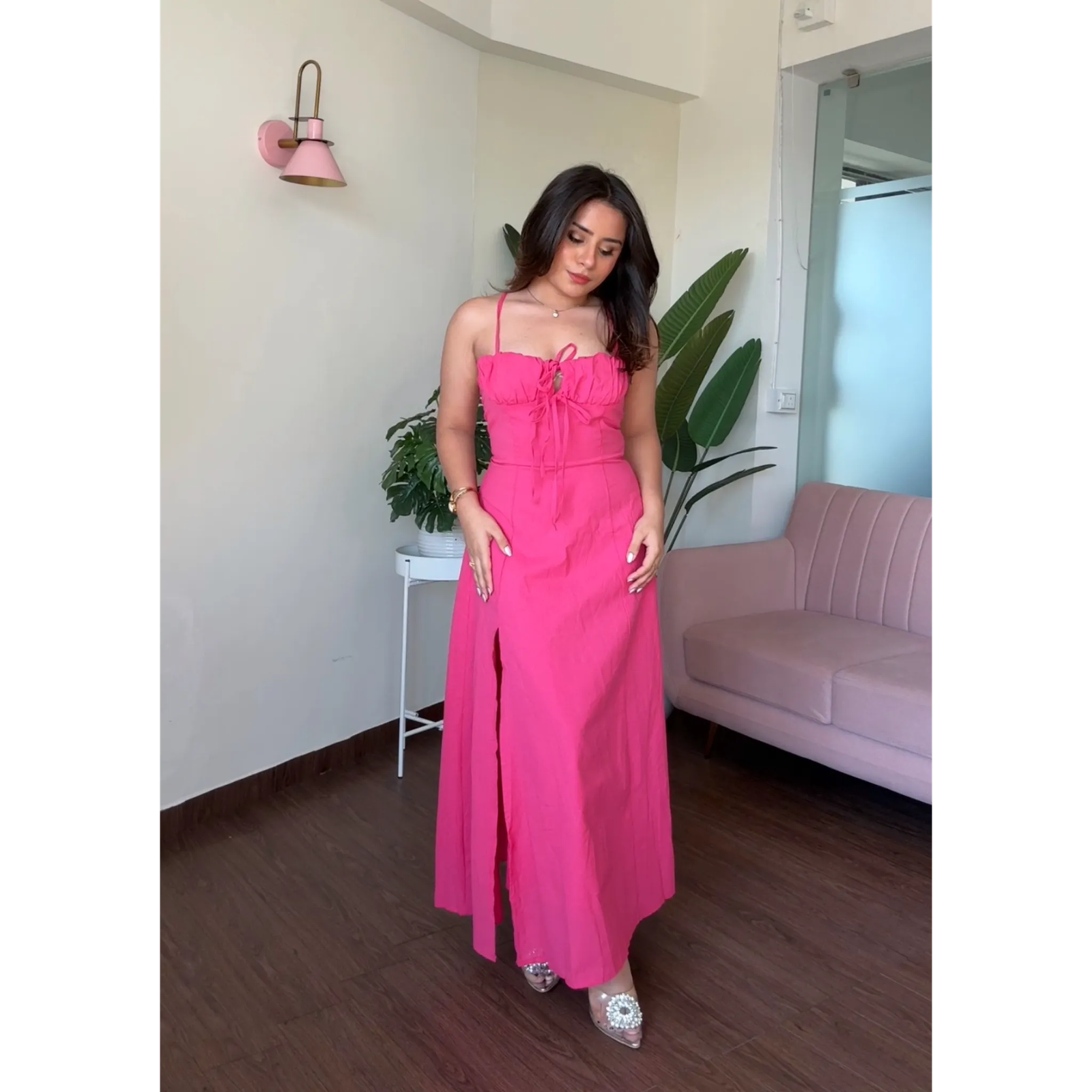 Corset Tie up Backless Dress With Slit