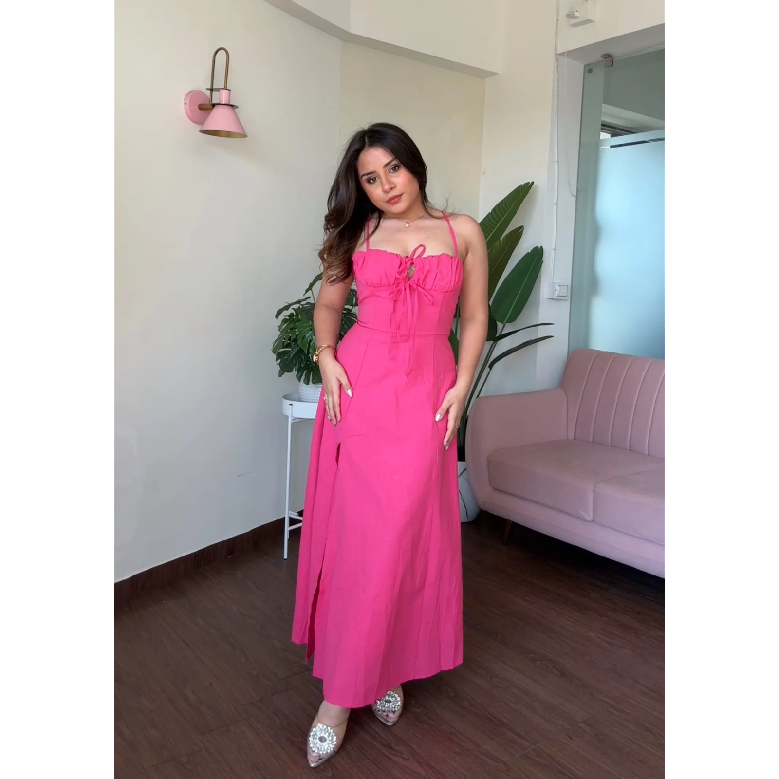 Corset Tie up Backless Dress With Slit