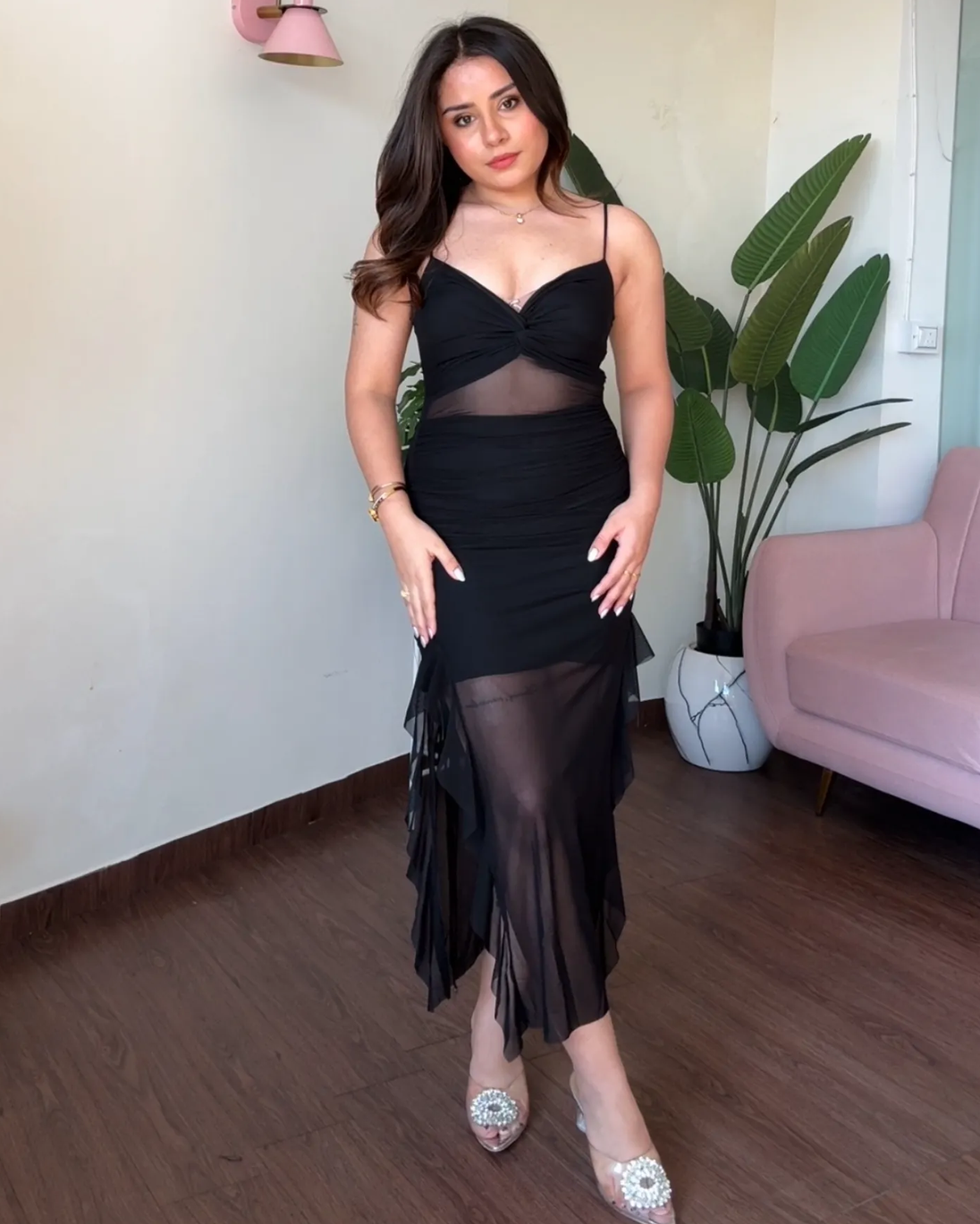 Mesh Cut Out Ruffle Dress