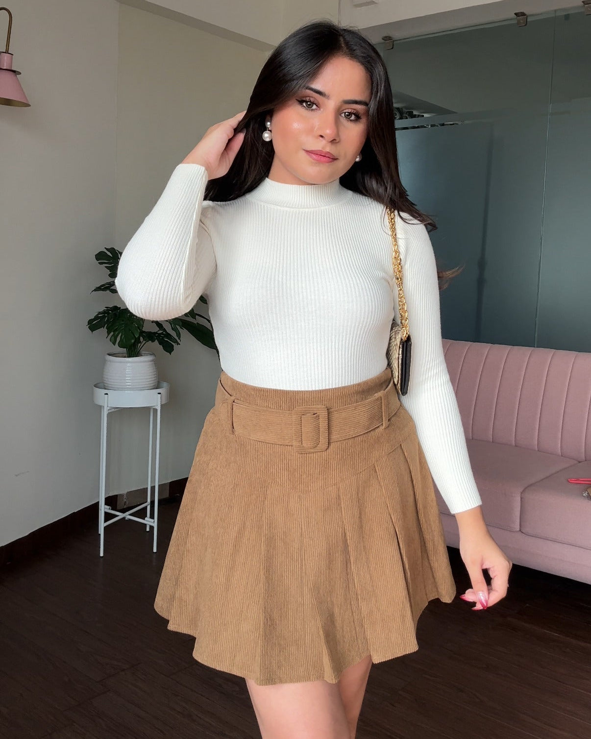 Corduroy Belted Mini Skirt