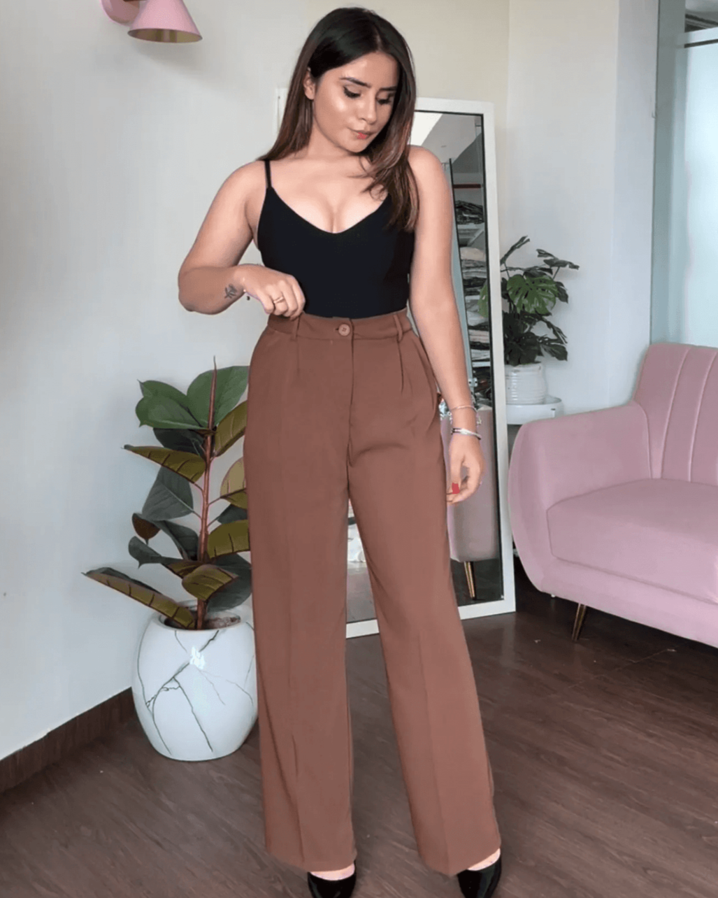High Waisted Tailored Wide Leg Pants