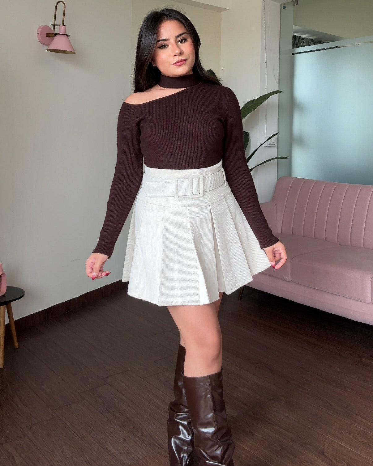 Corduroy Belted Mini Skirt