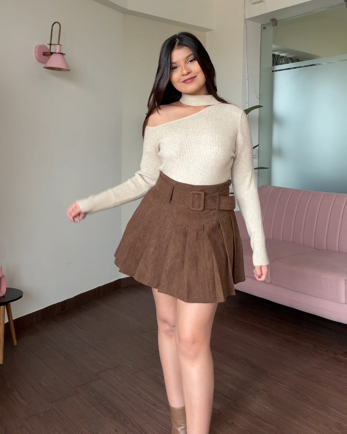 Corduroy Belted Mini Skirt