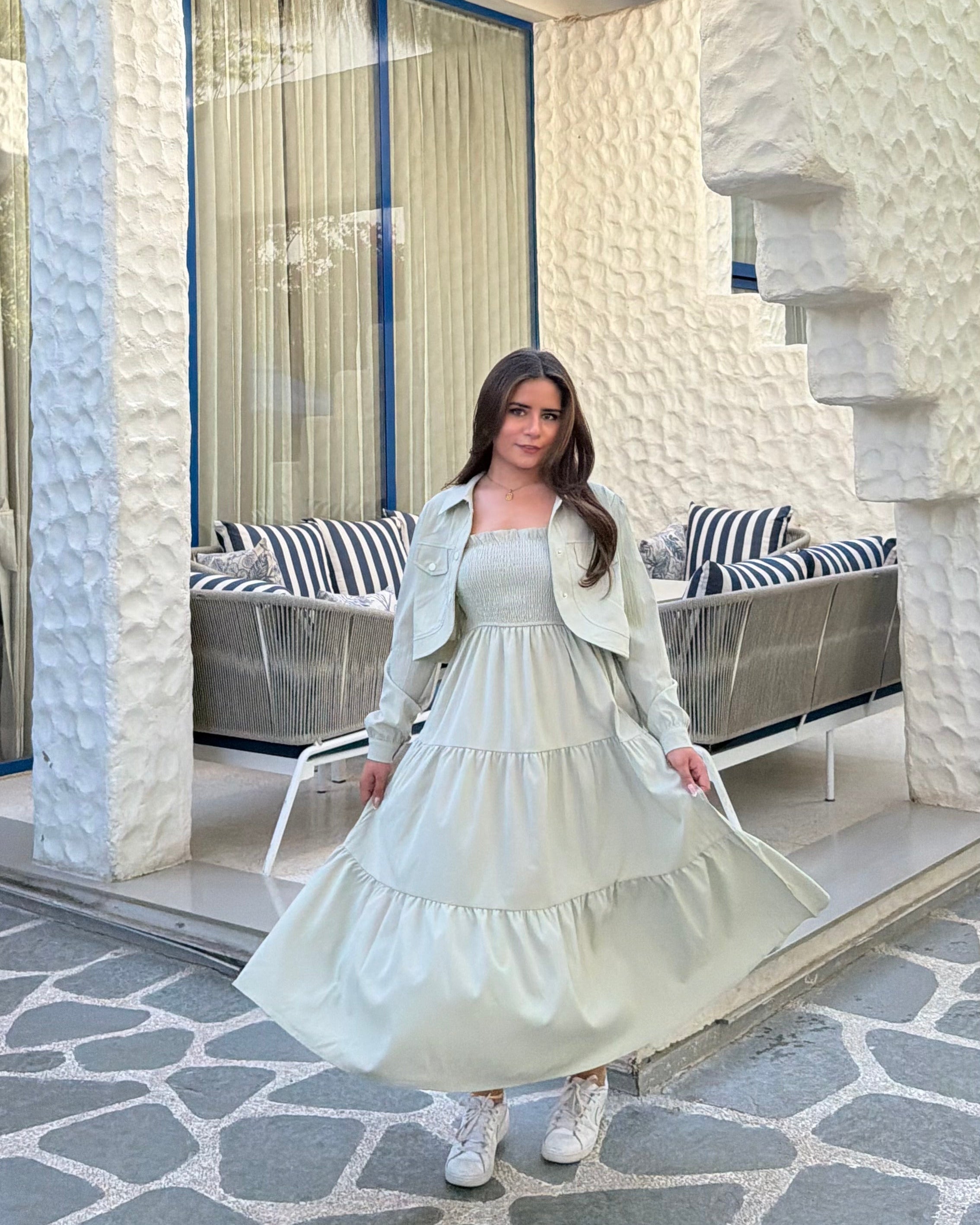 Flared Midi Summer Dress With Shrug