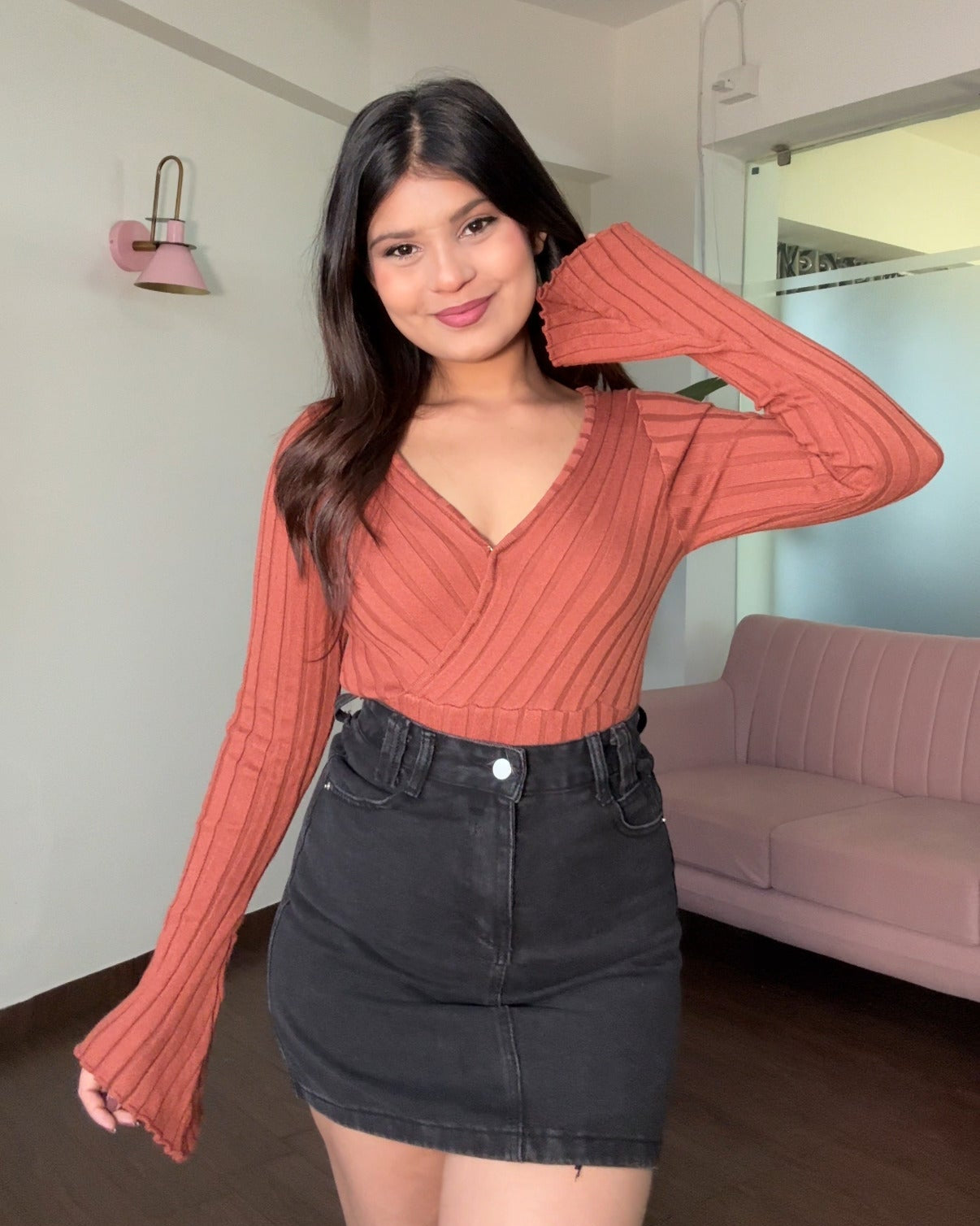 V-Neck Bell Sleeve Knitted Top