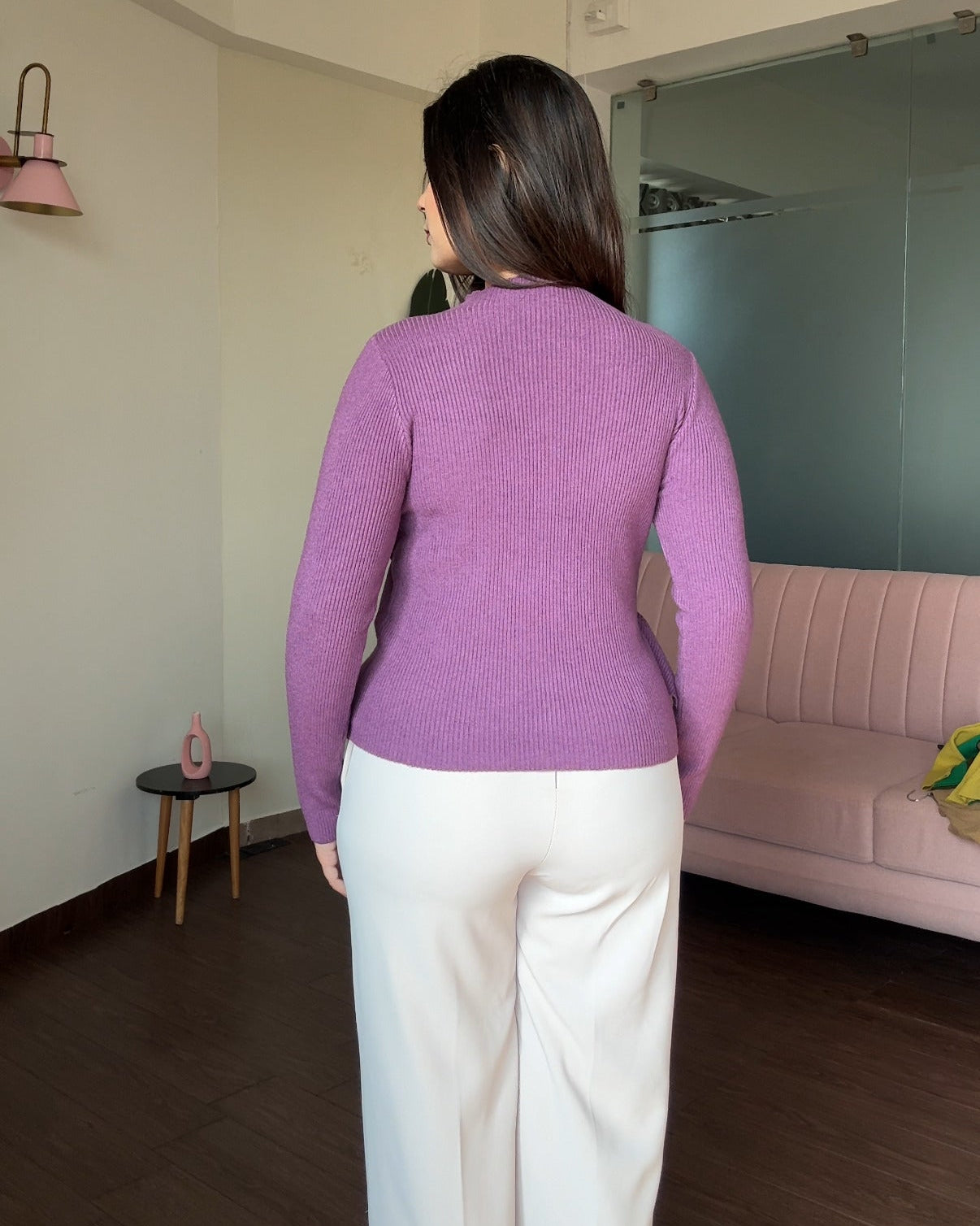 High Neck Wrap Up Ribbed Knitted Top