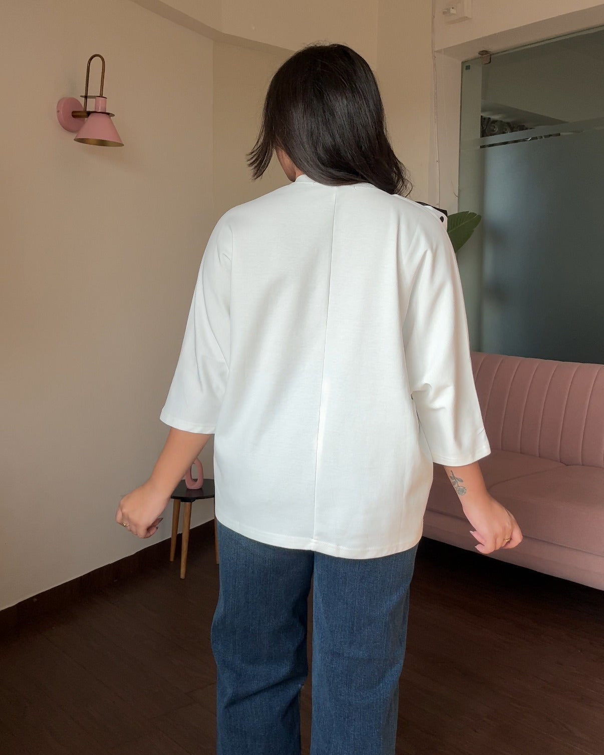 Round Neck Bow Detailing Oversized Tee