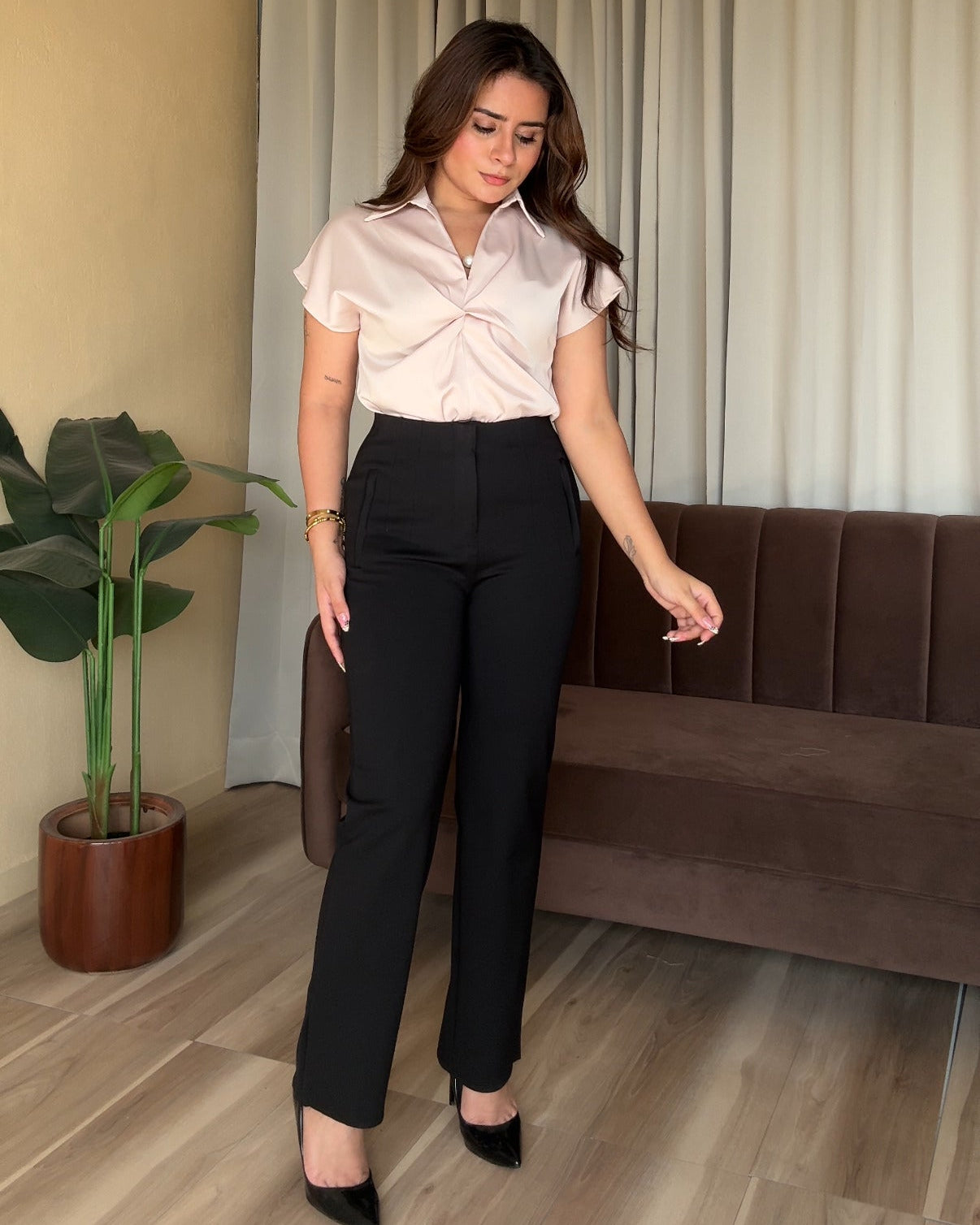 Stretchy High Waisted Straight Fits Pants