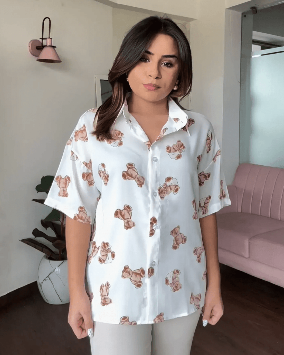 Printed Crepe Cut Sleeve Shirt