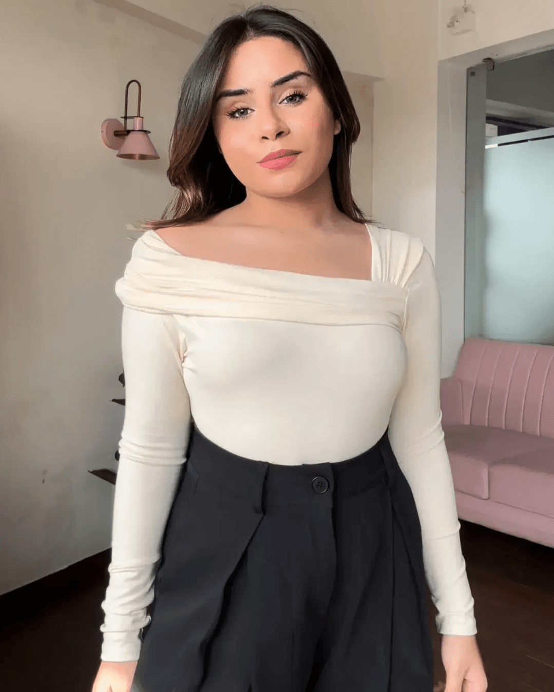 Rosé Muse off shoulder sweat top Full Sleeve Drop Shoulder Top