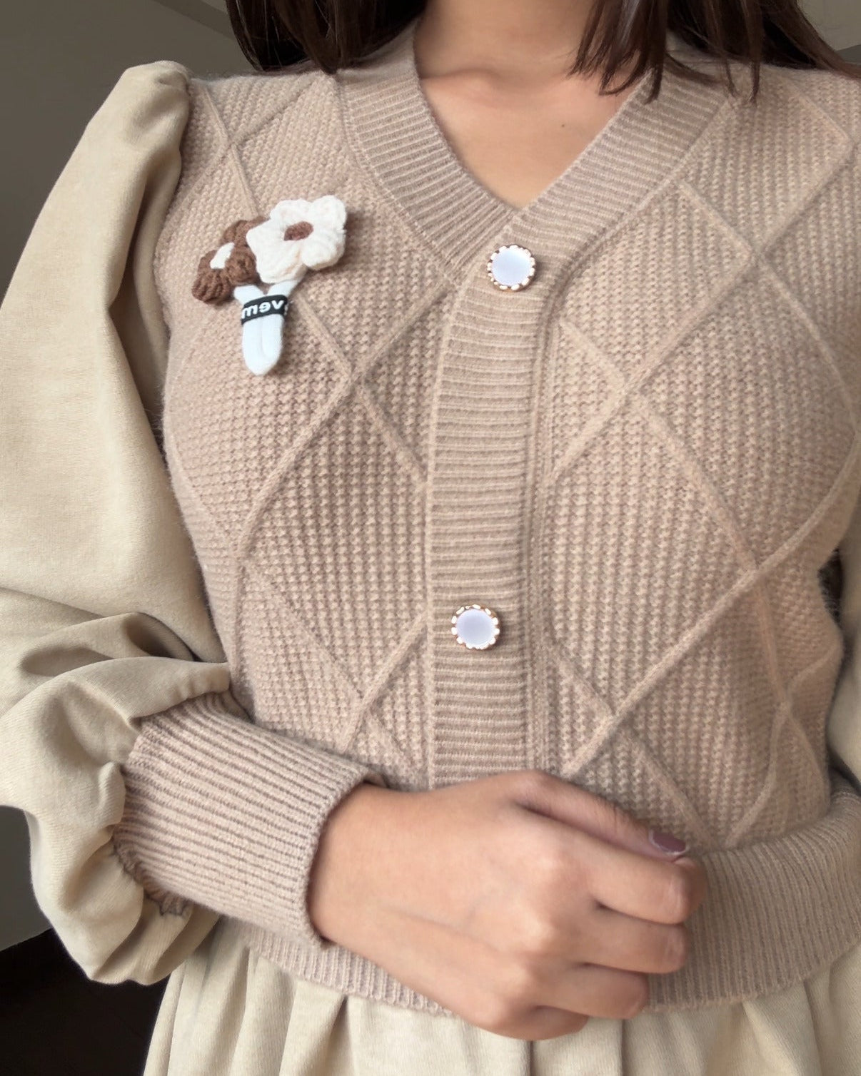 Flower-Detailing Vest-Style Flared Winter Dress