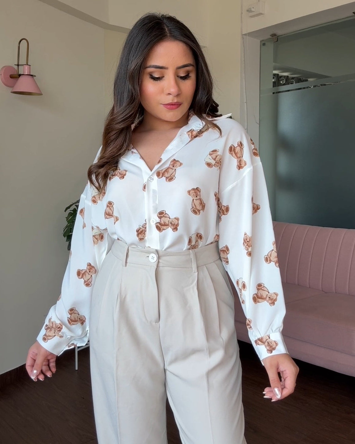 Teddy Print Crepe Shirt