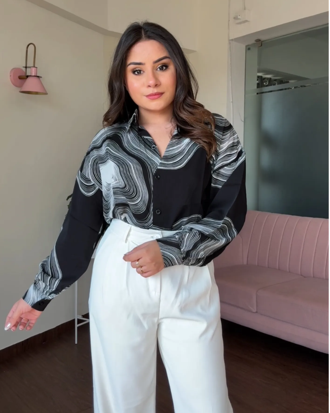 Black Crepe Contrast Shirt