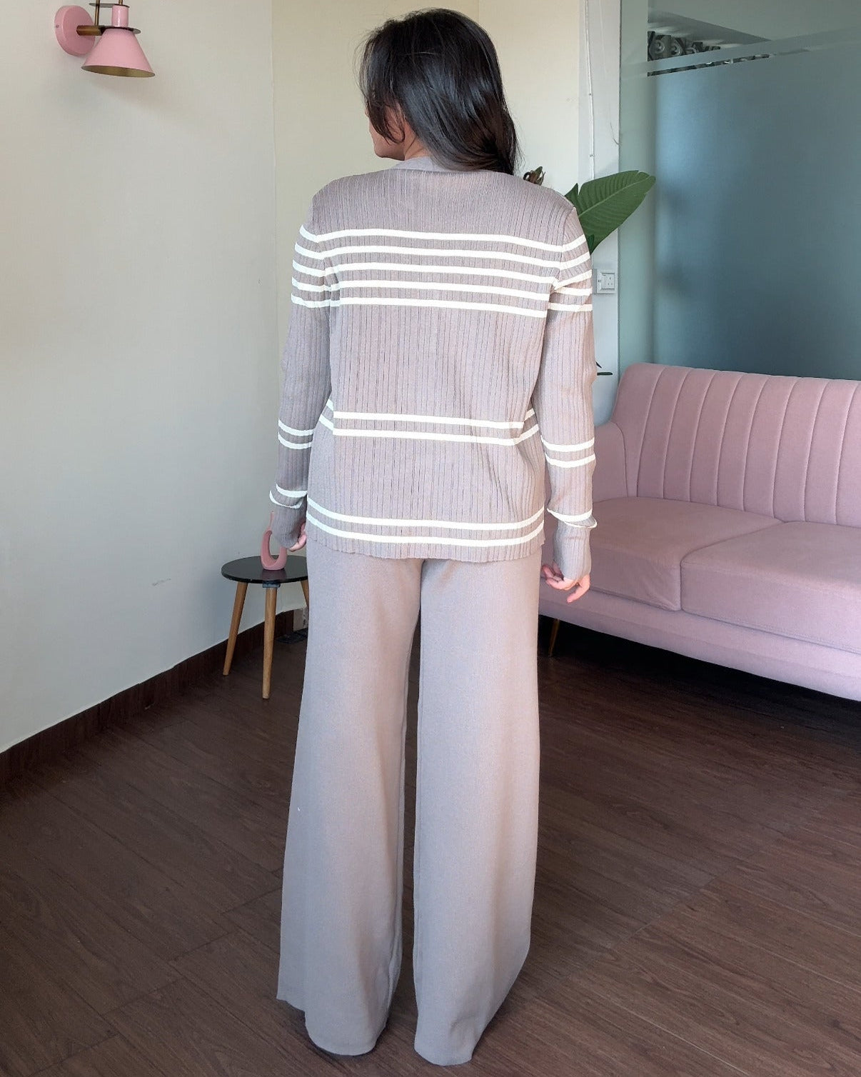 3-Piece Knitted Striped Cardigan Co-ord Set