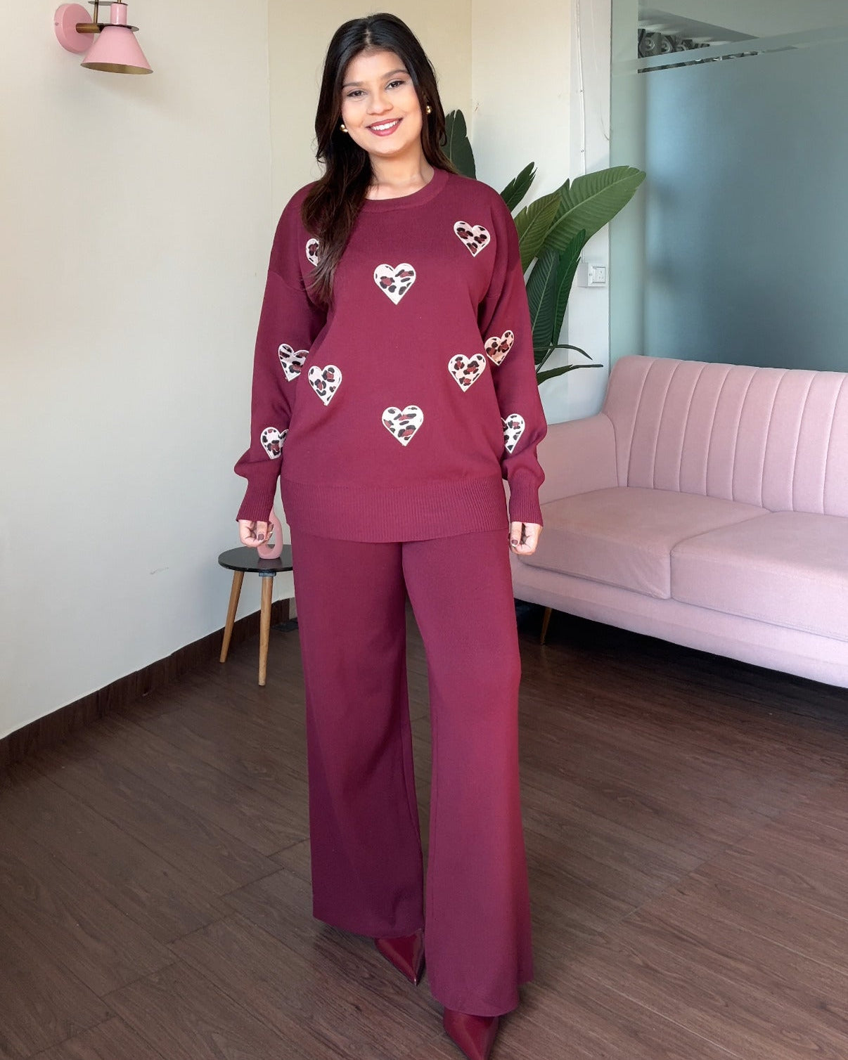 Leopard-Printed Heart Detailing Co-ord Set