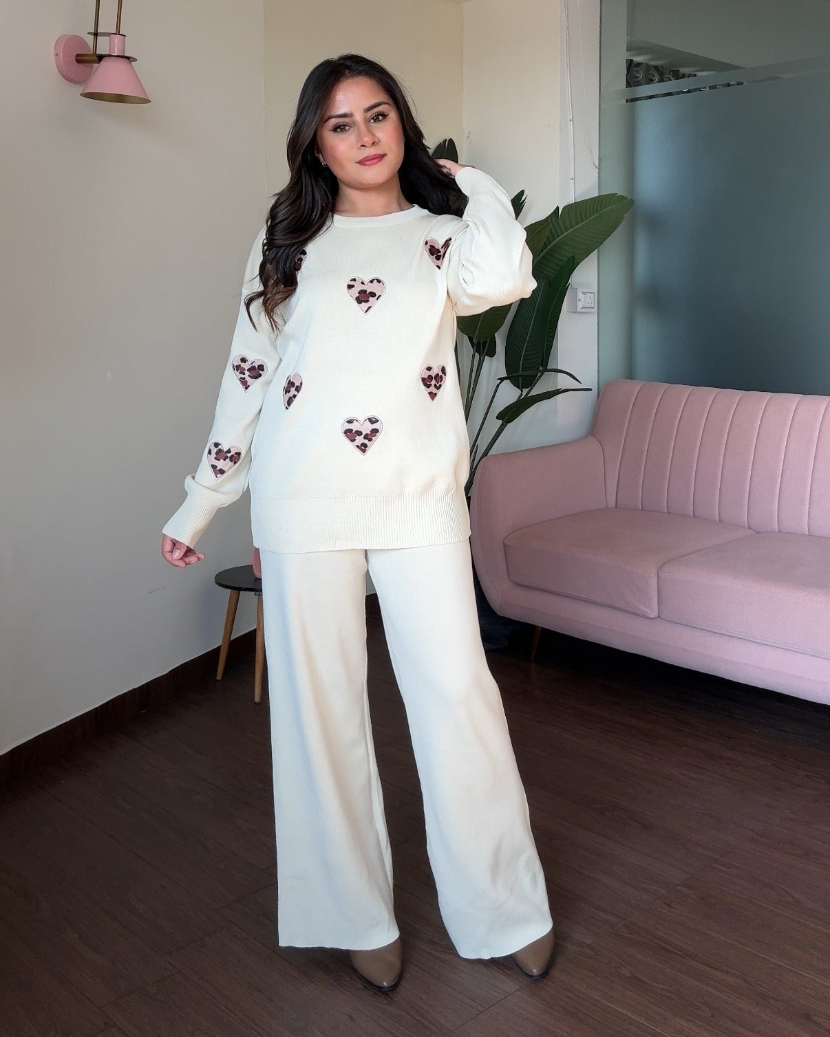 Leopard-Printed Heart Detailing Co-ord Set