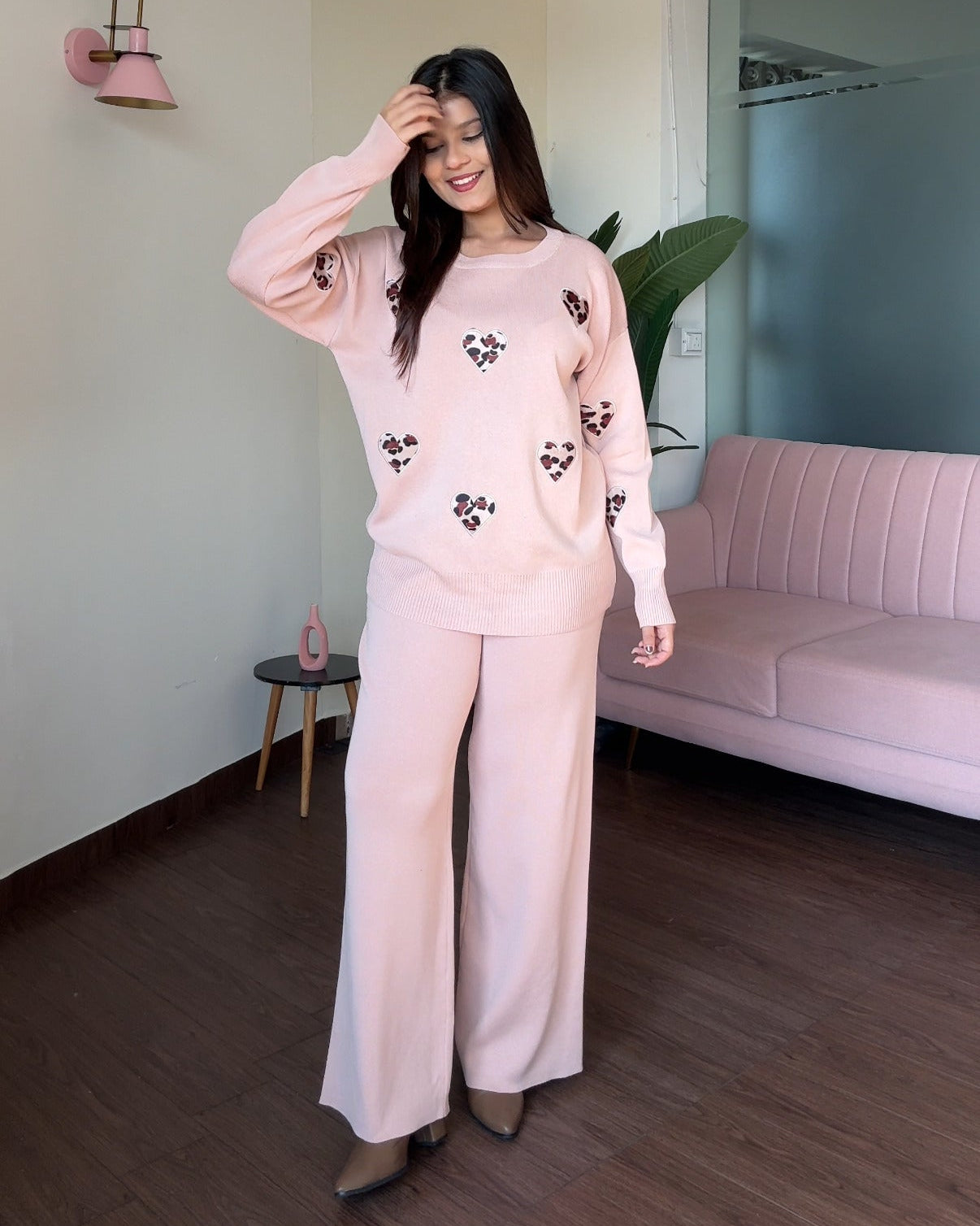 Leopard-Printed Heart Detailing Co-ord Set