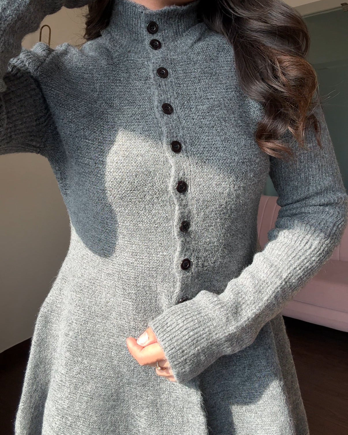 Woollen High-Neck Button Up Peplum Detailing Co-ord set