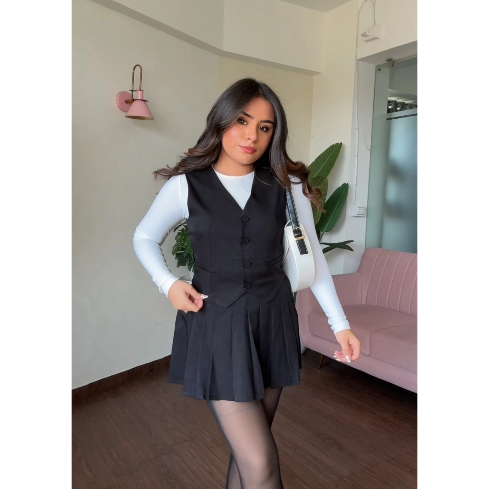 Pleated Shirt With Vest Co-ord set