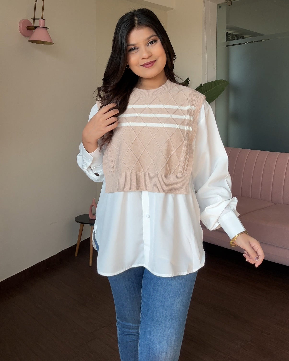 Vest Detailing Korean Relaxed Fit Shirt