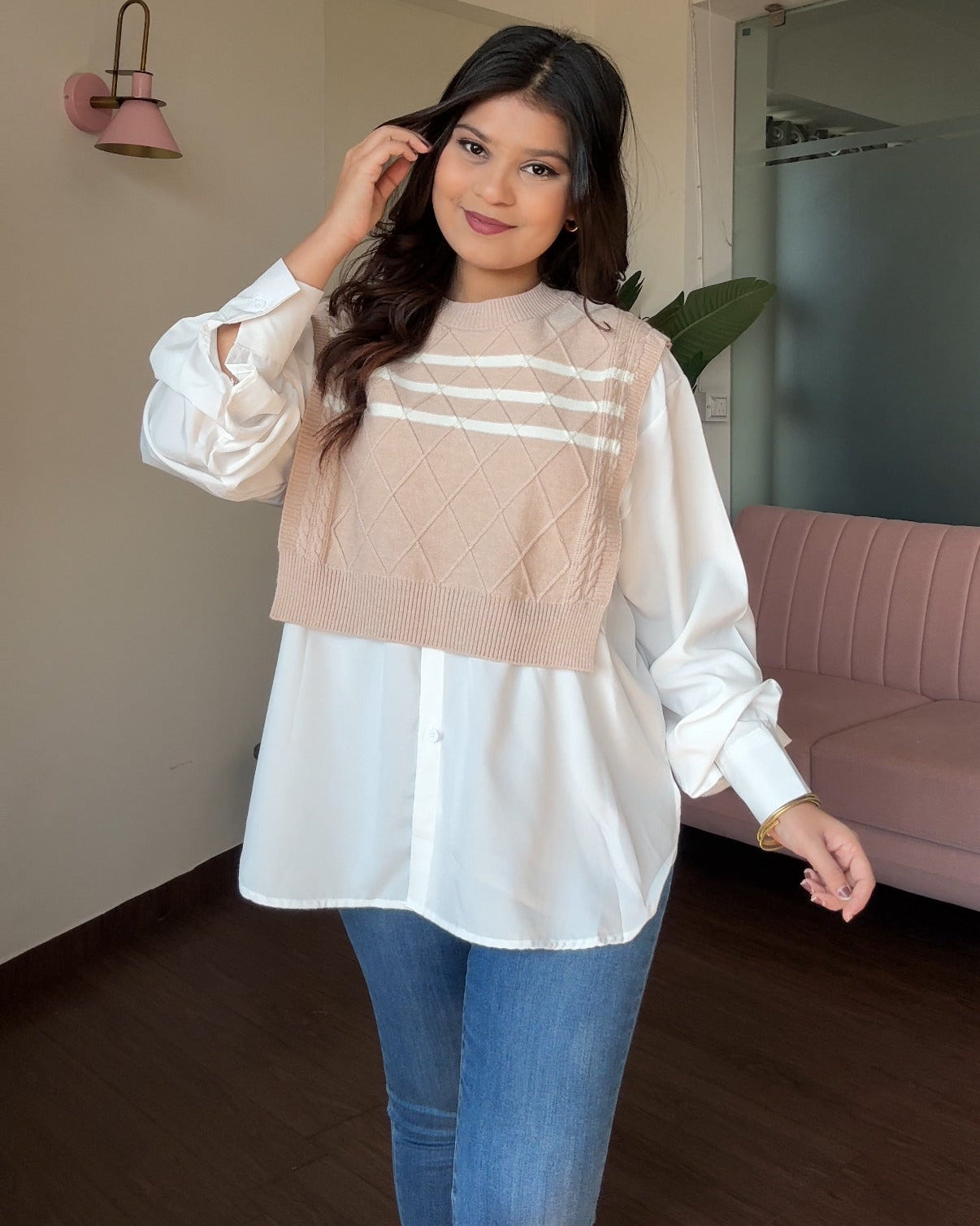 Vest Detailing Korean Relaxed Fit Shirt