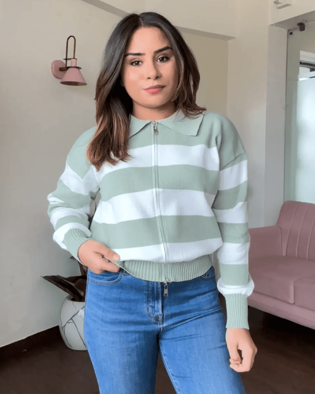Dual Zipper Stripe Sweater