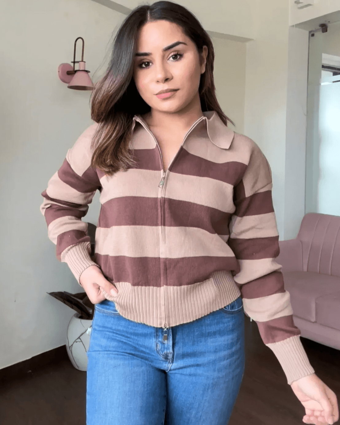 Dual Zipper Stripe Sweater