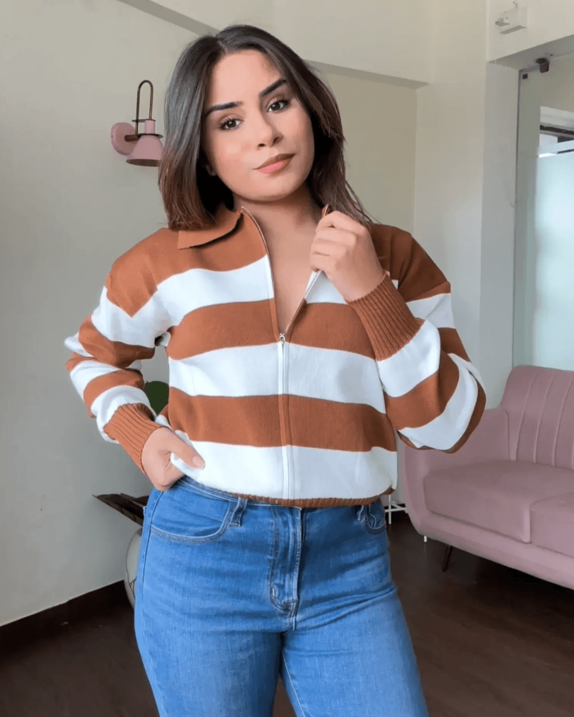 Dual Zipper Stripe Sweater