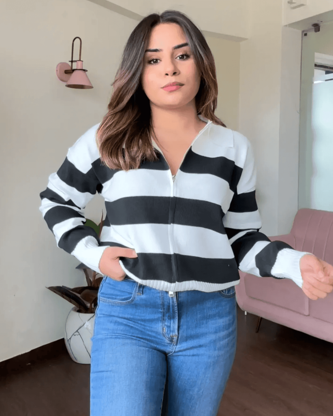 Dual Zipper Stripe Sweater