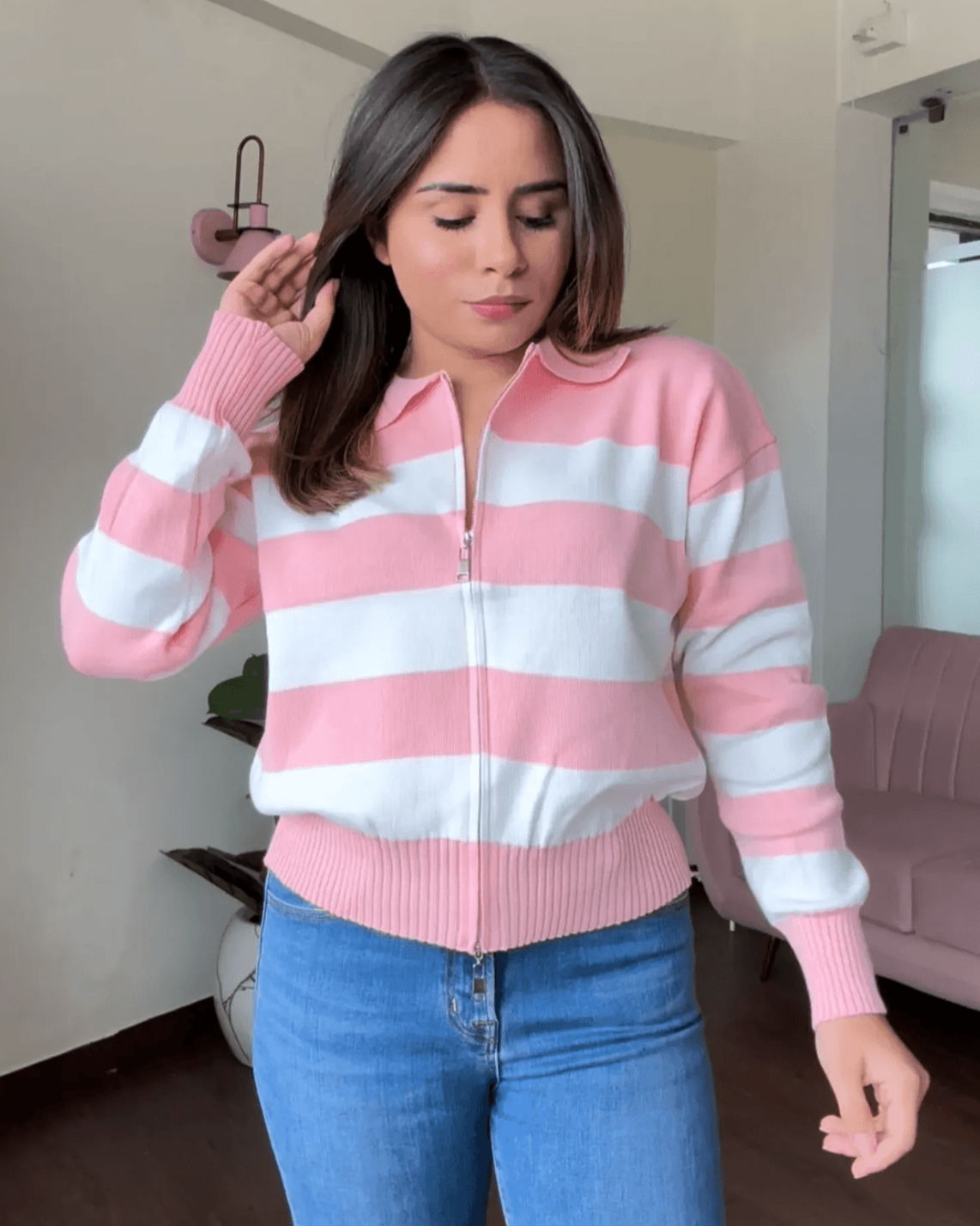 Dual Zipper Stripe Sweater